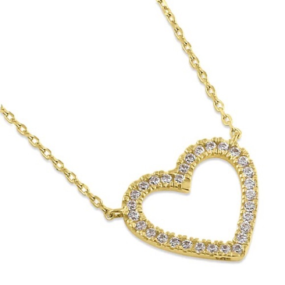 14K Solid Gold Open Heart CZ Pendant Necklace - Picture 3 of 4